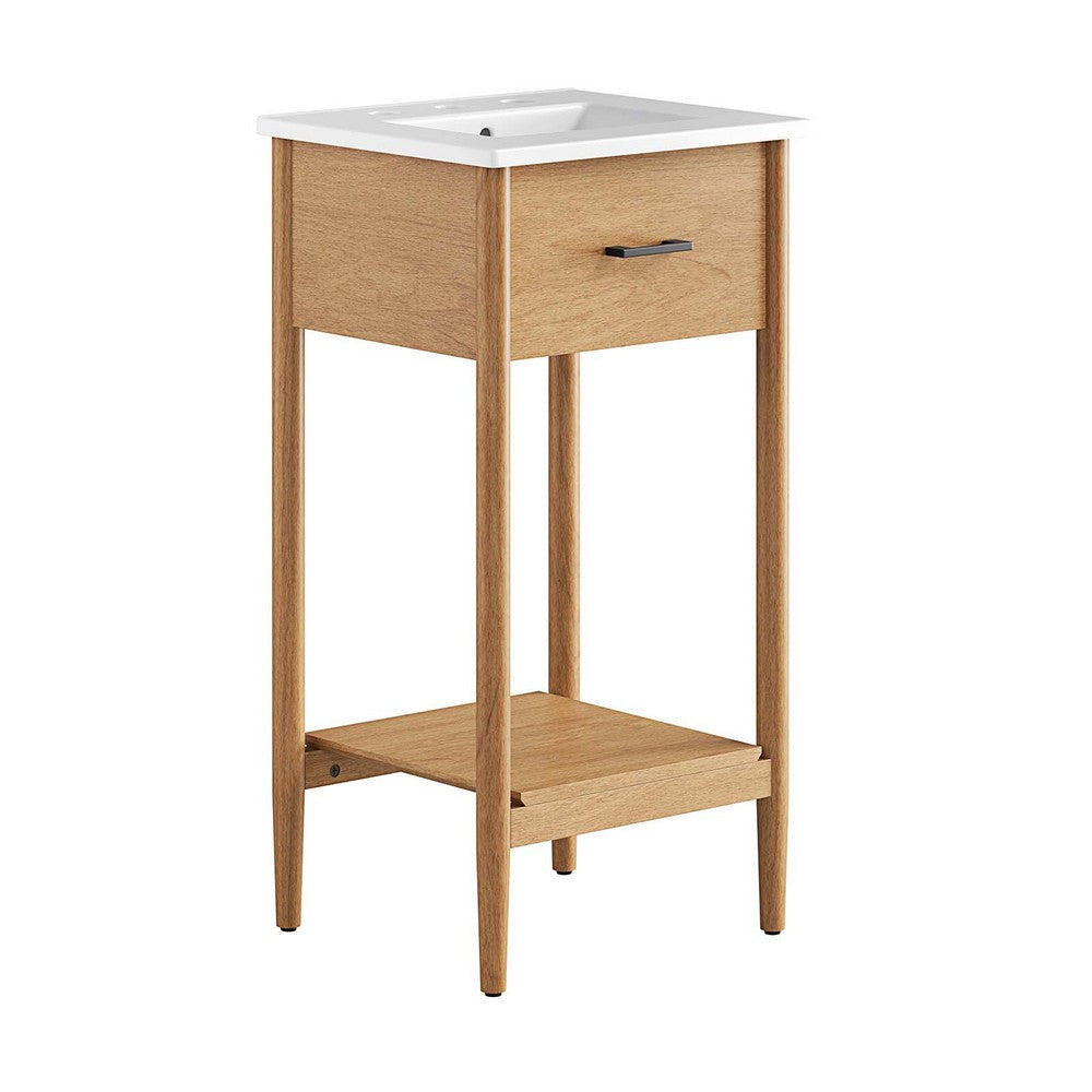 Modway Zaire 18” Mid-Century Bathroom Vanity Washstand in Natural White with Ceramic Sink Basin, 18 Inches