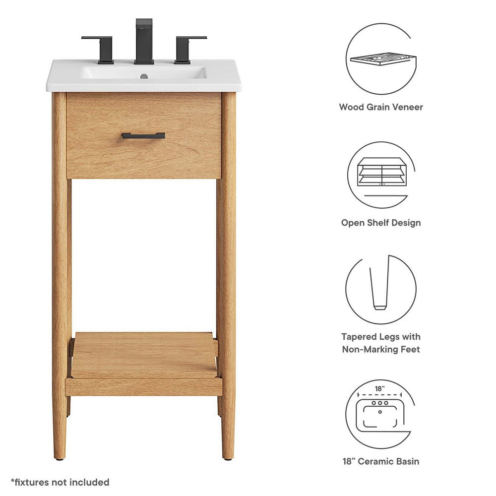 Modway Zaire 18” Mid-Century Bathroom Vanity Washstand in Natural White with Ceramic Sink Basin 18 Inches MDY-EEI-6658-NAT-WHI