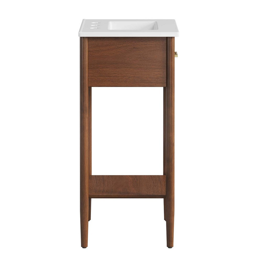 Modway Zaire 18” Mid-Century Bathroom Vanity Washstand in Walnut White with Ceramic Sink Basin 18 Inches MDY-EEI-6658-WAL-WHI