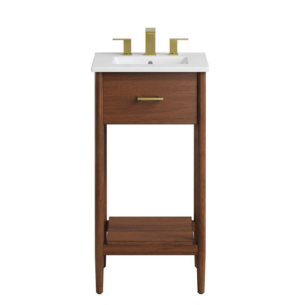 Modway Zaire 18” Mid-Century Bathroom Vanity Washstand in Walnut White with Ceramic Sink Basin 18 Inches MDY-EEI-6658-WAL-WHI