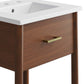 Modway Zaire 18” Mid-Century Bathroom Vanity Washstand in Walnut White with Ceramic Sink Basin 18 Inches MDY-EEI-6658-WAL-WHI