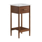 Modway Zaire 18” Mid-Century Bathroom Vanity Washstand in Walnut White with Ceramic Sink Basin, 18 Inches