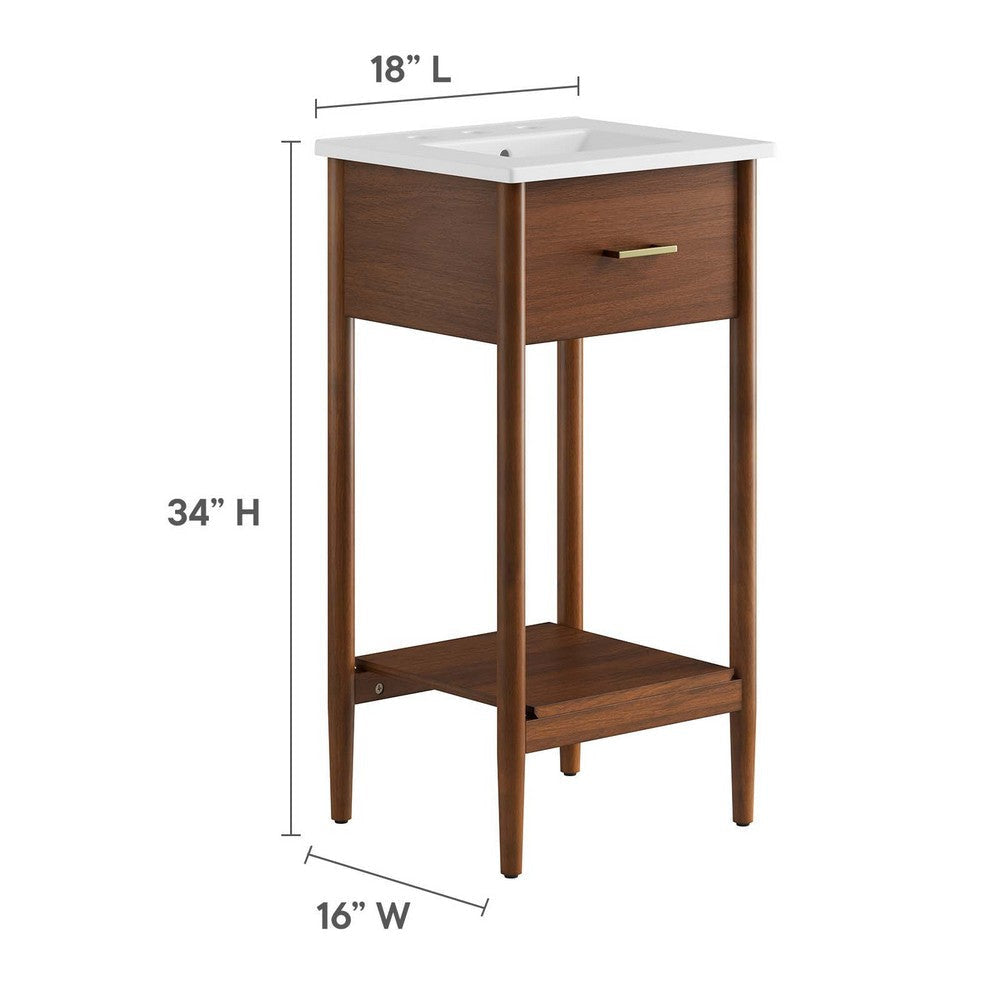 Modway Zaire 18” Mid-Century Bathroom Vanity Washstand in Walnut White with Ceramic Sink Basin 18 Inches MDY-EEI-6658-WAL-WHI