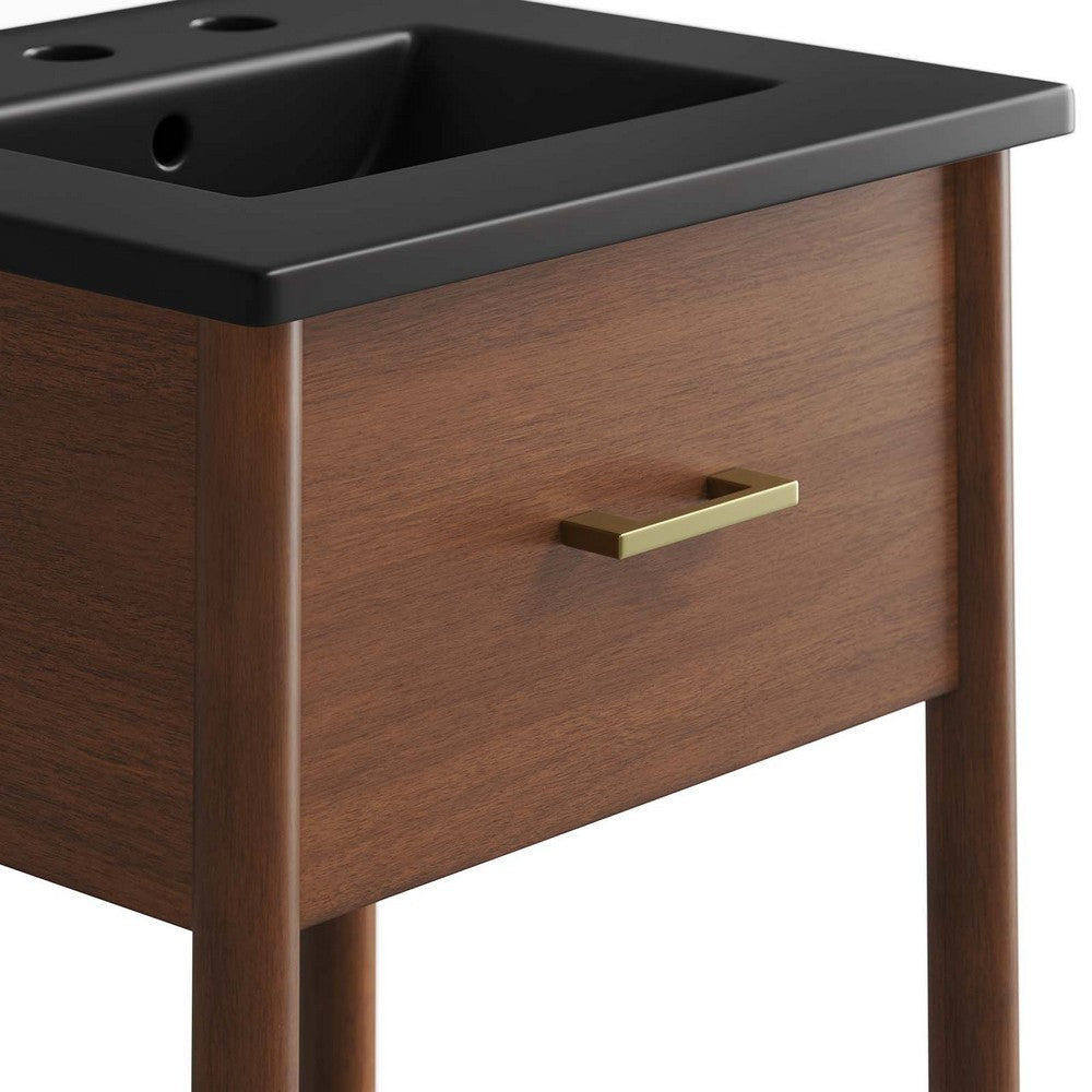 Modway Zaire 18” Mid-Century Bathroom Vanity Washstand in Walnut Black with Ceramic Sink Basin 18 Inches MDY-EEI-6659-WAL-BLK