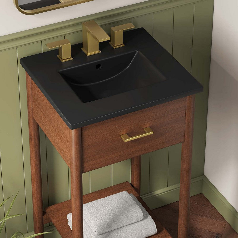 Modway Zaire 18” Mid-Century Bathroom Vanity Washstand in Walnut Black with Ceramic Sink Basin 18 Inches MDY-EEI-6659-WAL-BLK