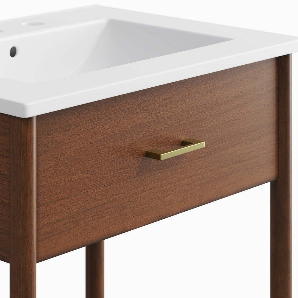 Modway Zaire 24” Mid-Century Bathroom Vanity Washstand in Walnut White with Ceramic Sink Basin 24 Inches MDY-EEI-6660-WAL-WHI