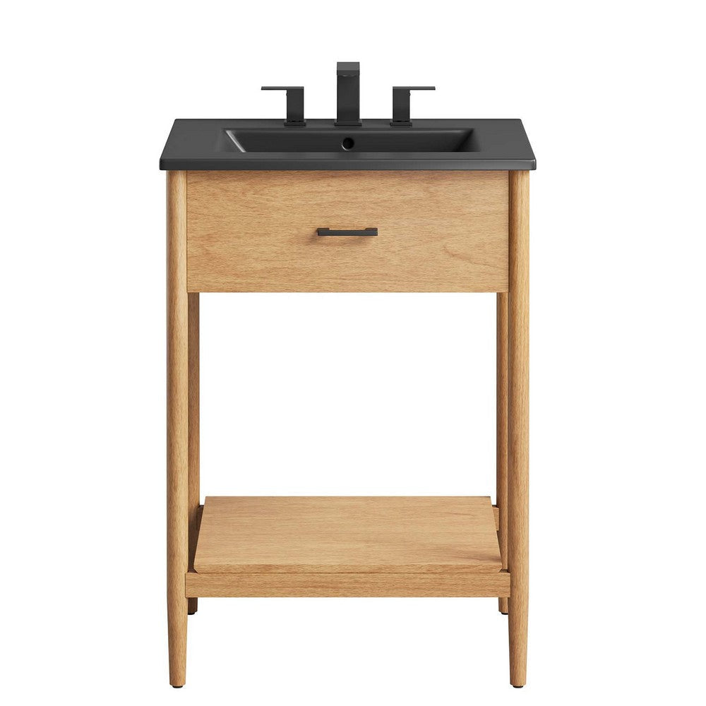 Modway Zaire 24” Mid-Century Bathroom Vanity Washstand in Natural Black with Ceramic Sink Basin 24 Inches MDY-EEI-6661-NAT-BLK