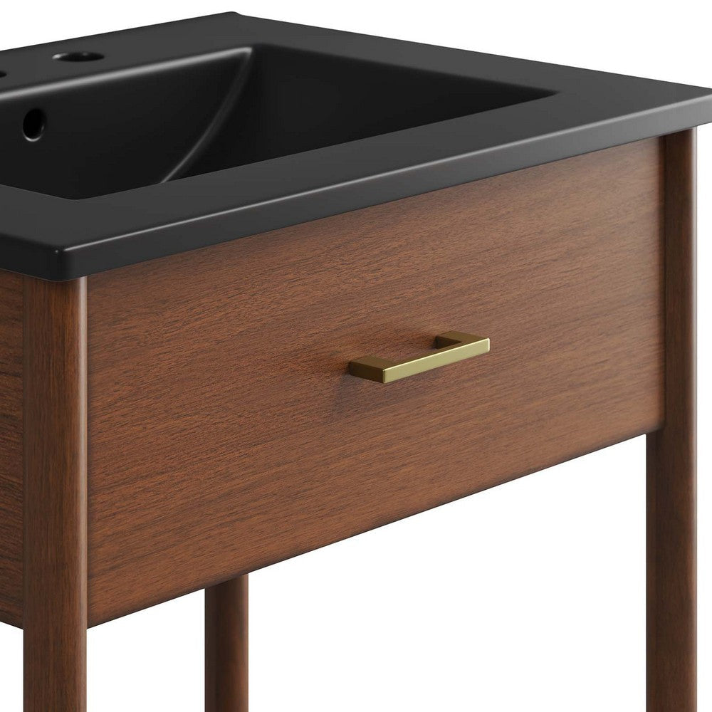 Modway Zaire 24” Mid-Century Bathroom Vanity Washstand in Walnut Black with Ceramic Sink Basin 24 Inches MDY-EEI-6661-WAL-BLK