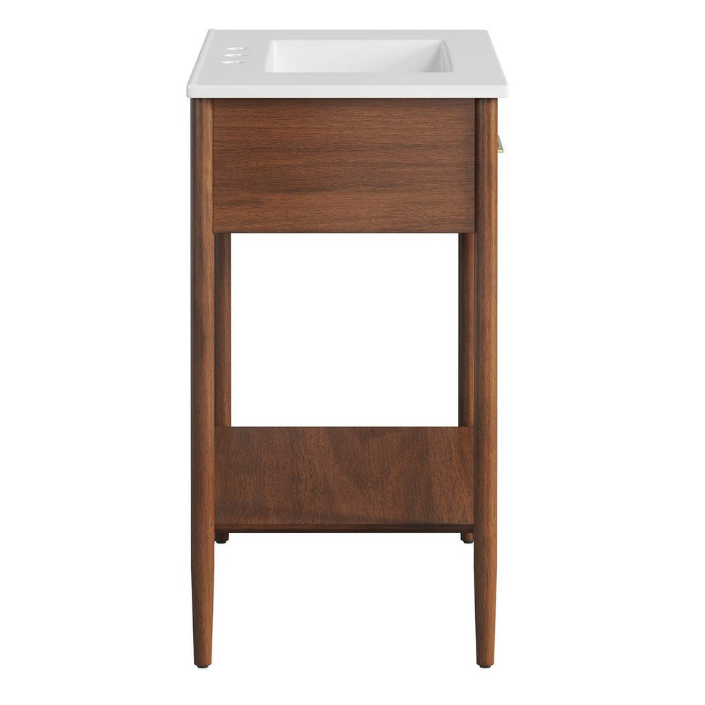 Modway Zaire 30” Mid-Century Bathroom Vanity Washstand in Walnut White with Ceramic Sink Basin 30 Inches MDY-EEI-6662-WAL-WHI