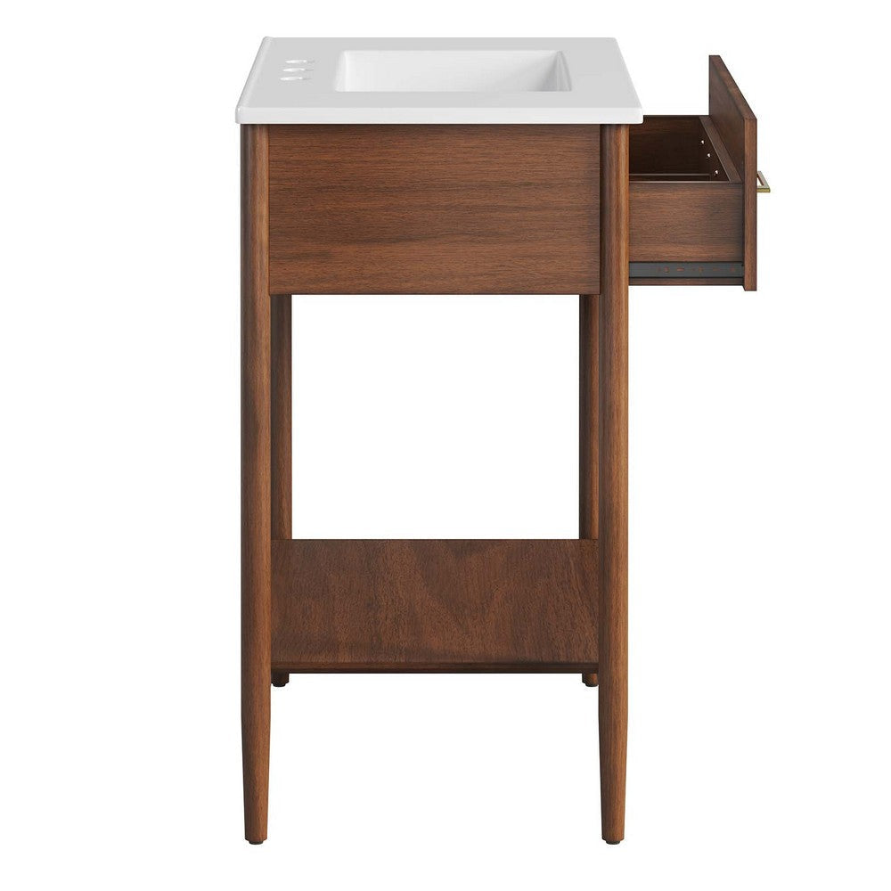 Modway Zaire 30” Mid-Century Bathroom Vanity Washstand in Walnut White with Ceramic Sink Basin 30 Inches MDY-EEI-6662-WAL-WHI