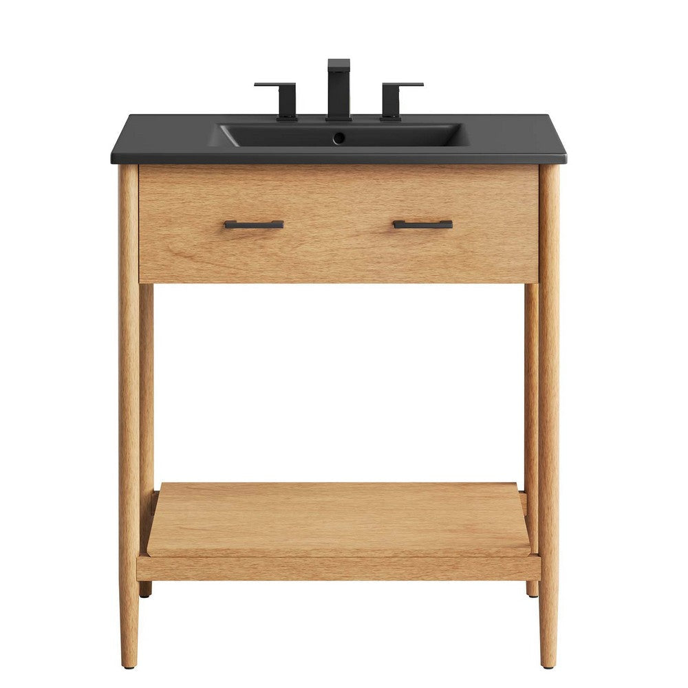 Modway Zaire 30” Mid-Century Bathroom Vanity Washstand in Natural Black with Ceramic Sink Basin 30 Inches MDY-EEI-6663-NAT-BLK