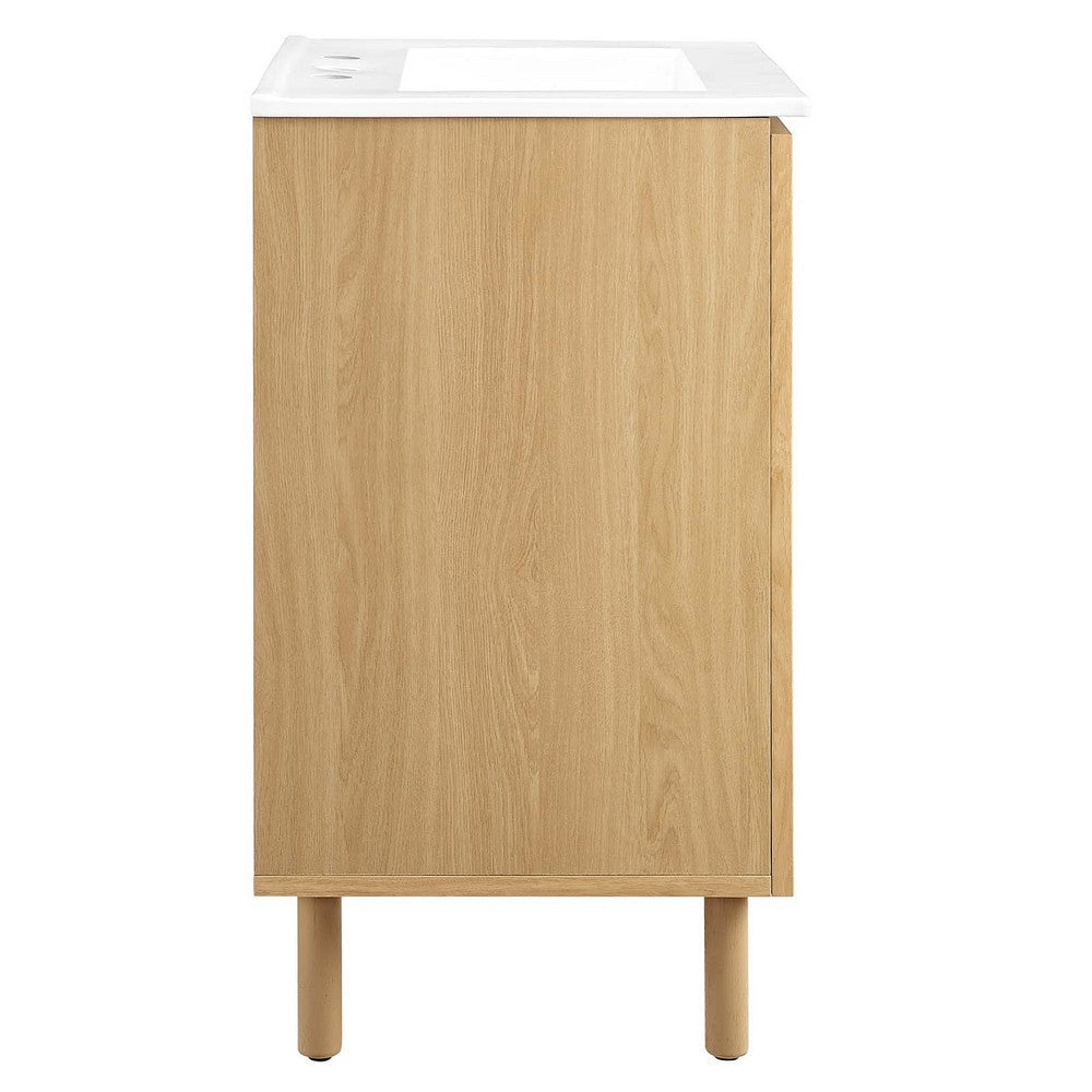 Modway Calla 24 Inch Single Combo in White Oak Compact Small Space Cabinet with Storage and Perforated Metal Doors Modern Freestanding