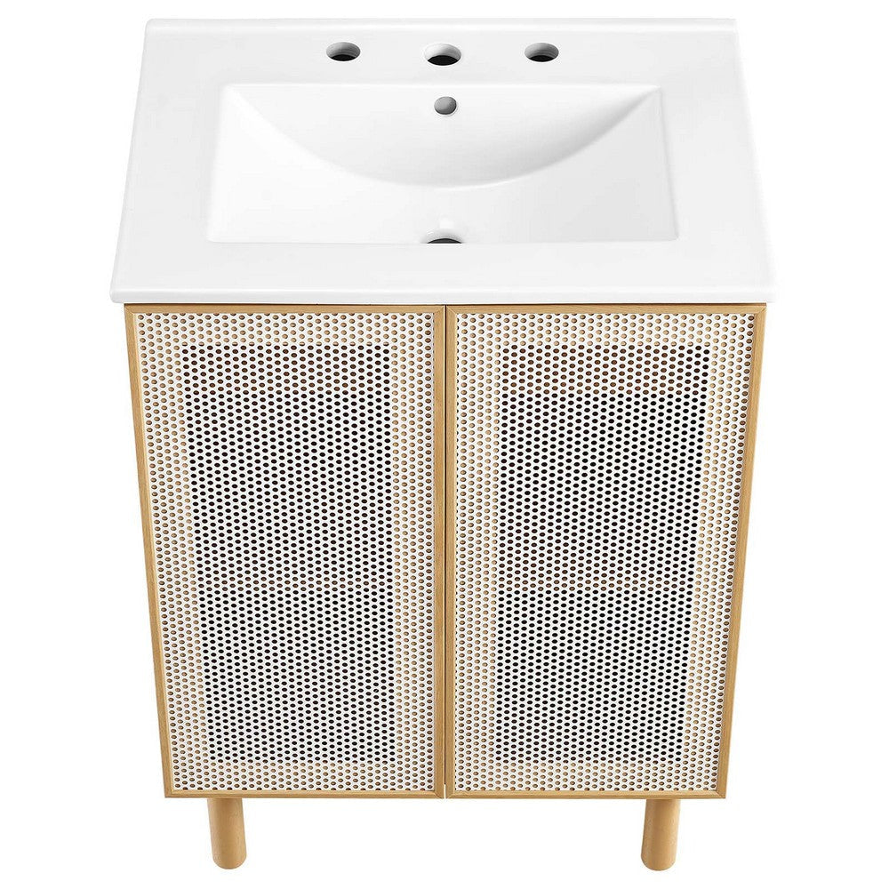 Modway Calla 24 Inch Single Combo in White Oak Compact Small Space Cabinet with Storage and Perforated Metal Doors Modern Freestanding