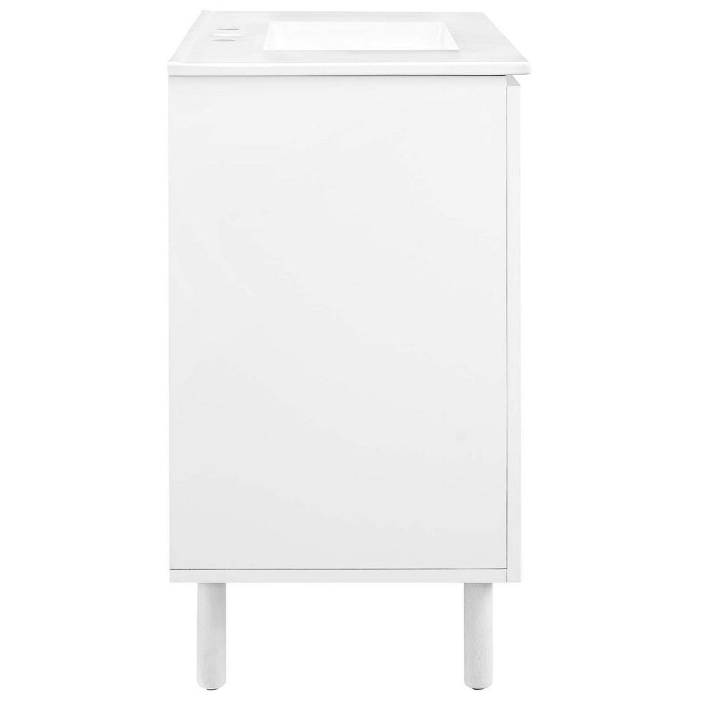 Modway Calla 36 Inch Single Combo White Compact Small Space Cabinet with Storage and Perforated Metal Doors Modern Freestanding Bathroom