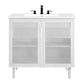 Modway Calla 36 Inch Single Combo White Compact Small Space Cabinet with Storage and Perforated Metal Doors Modern Freestanding Bathroom