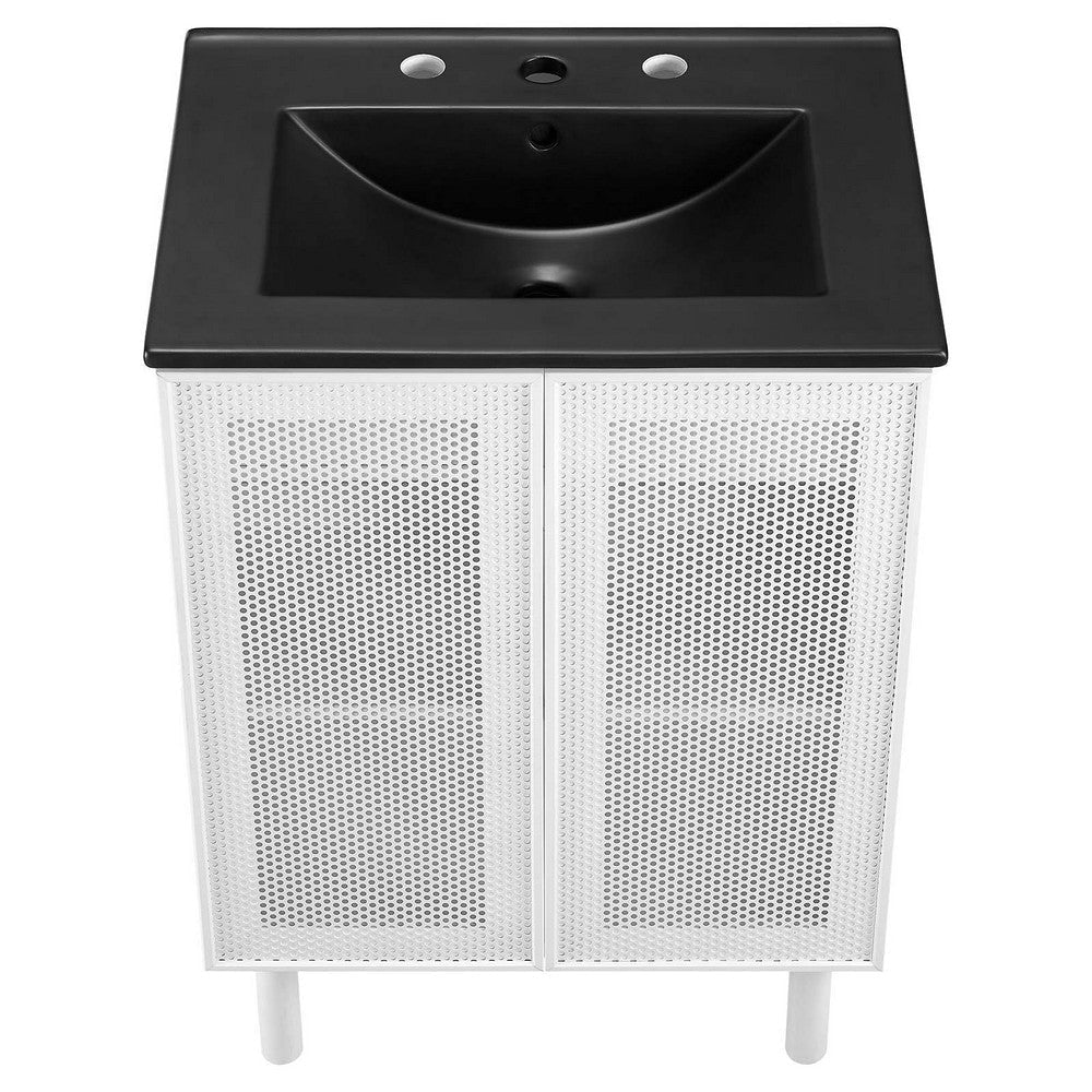 Modway EEI-6679-BLK-WHI Calla 24’’ Perforated Metal Bathroom Vanity Black White MDY-EEI-6679-BLK-WHI