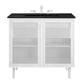 Modway Calla 36 Inch Single Combo in Black White Compact Small Space Cabinet with Storage and Perforated Metal Doors Modern Freestanding