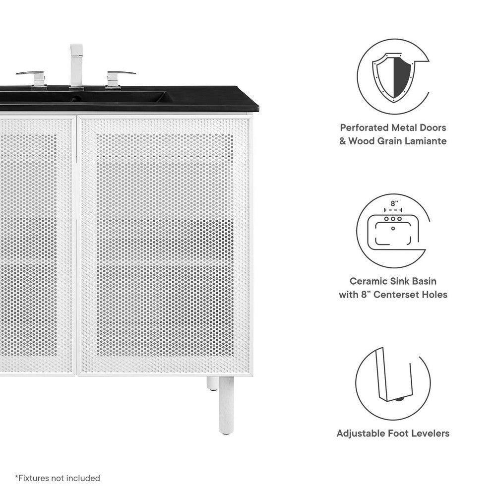 Modway Calla 36 Inch Single Combo in Black White Compact Small Space Cabinet with Storage and Perforated Metal Doors Modern Freestanding