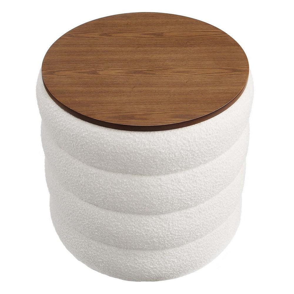 Mezzo Round Boucle Fabric Storage Ottoman - No Shipping Charges MDY-EEI-6685-CLO