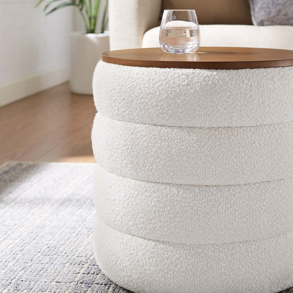 Mezzo Round Boucle Fabric Storage Ottoman - No Shipping Charges MDY-EEI-6685-CLO