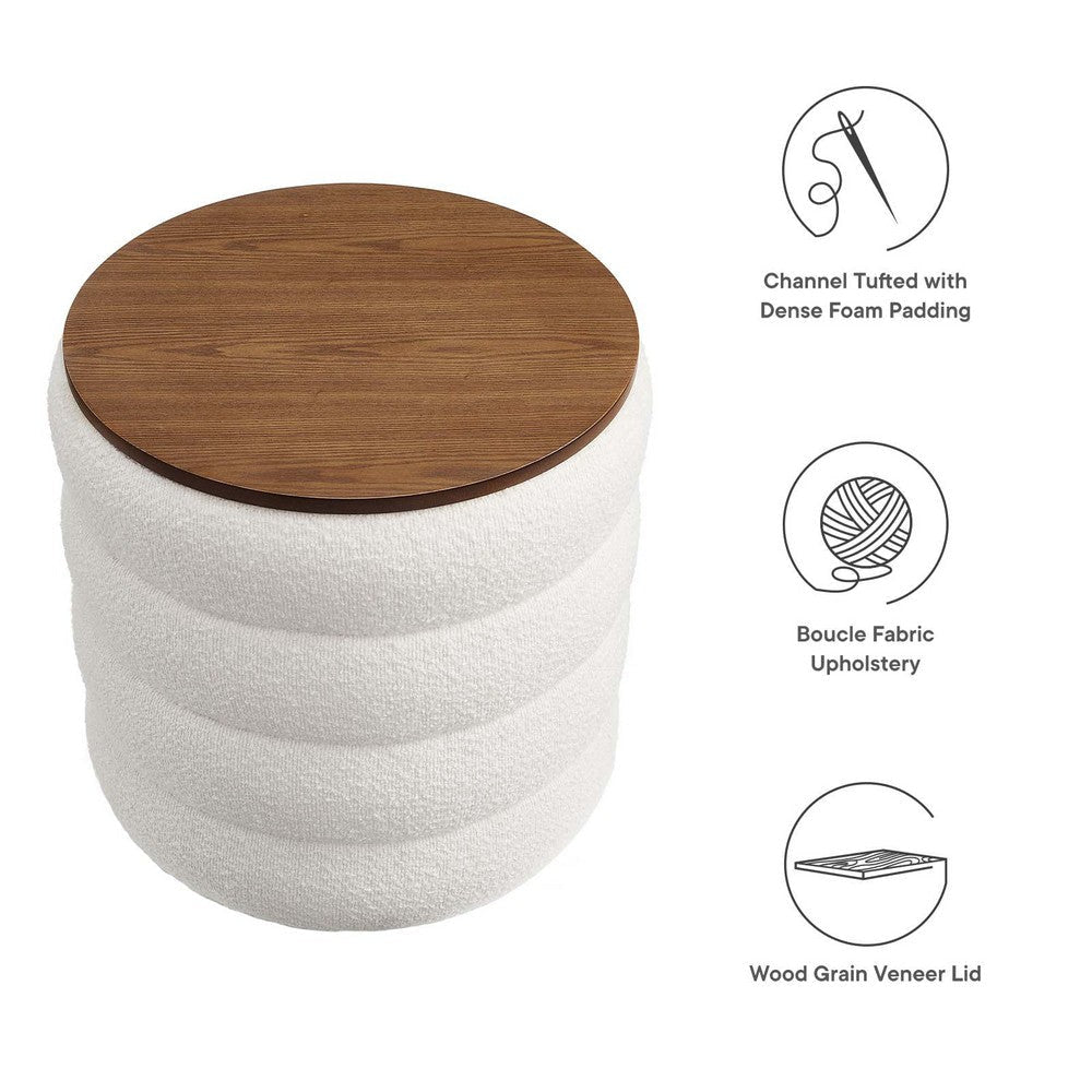 Mezzo Round Boucle Fabric Storage Ottoman - No Shipping Charges MDY-EEI-6685-CLO