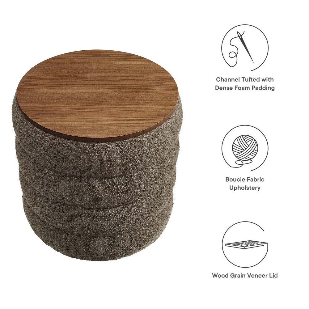 Mezzo Round Boucle Fabric Storage Ottoman - No Shipping Charges MDY-EEI-6685-CLO