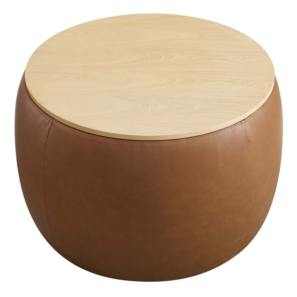 Perla Round Vegan Leather Storage Ottoman - No Shipping Charges MDY-EEI-6687-TAN