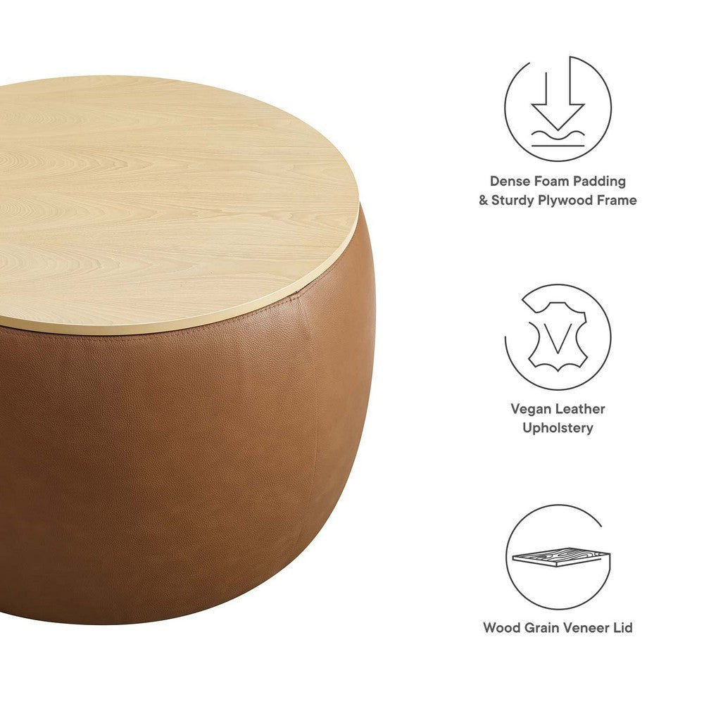 Perla Round Vegan Leather Storage Ottoman - No Shipping Charges MDY-EEI-6687-TAN