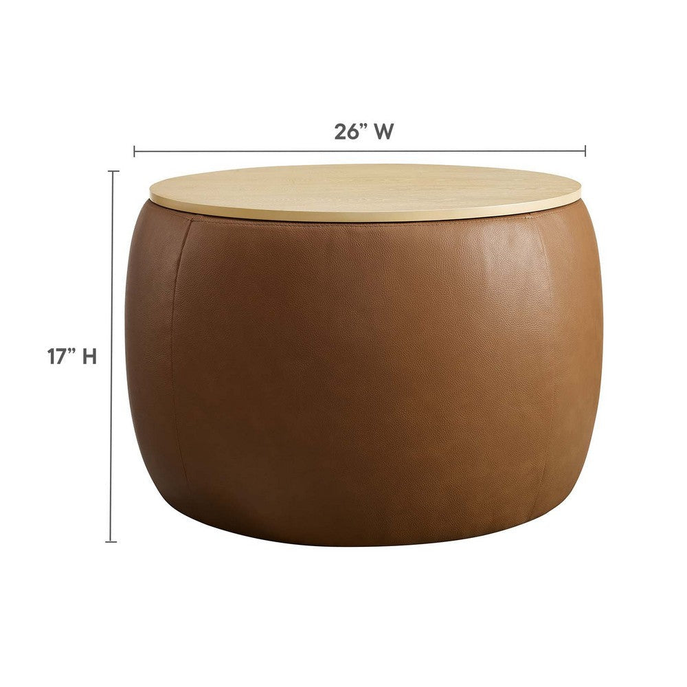 Perla Round Vegan Leather Storage Ottoman - No Shipping Charges MDY-EEI-6687-TAN