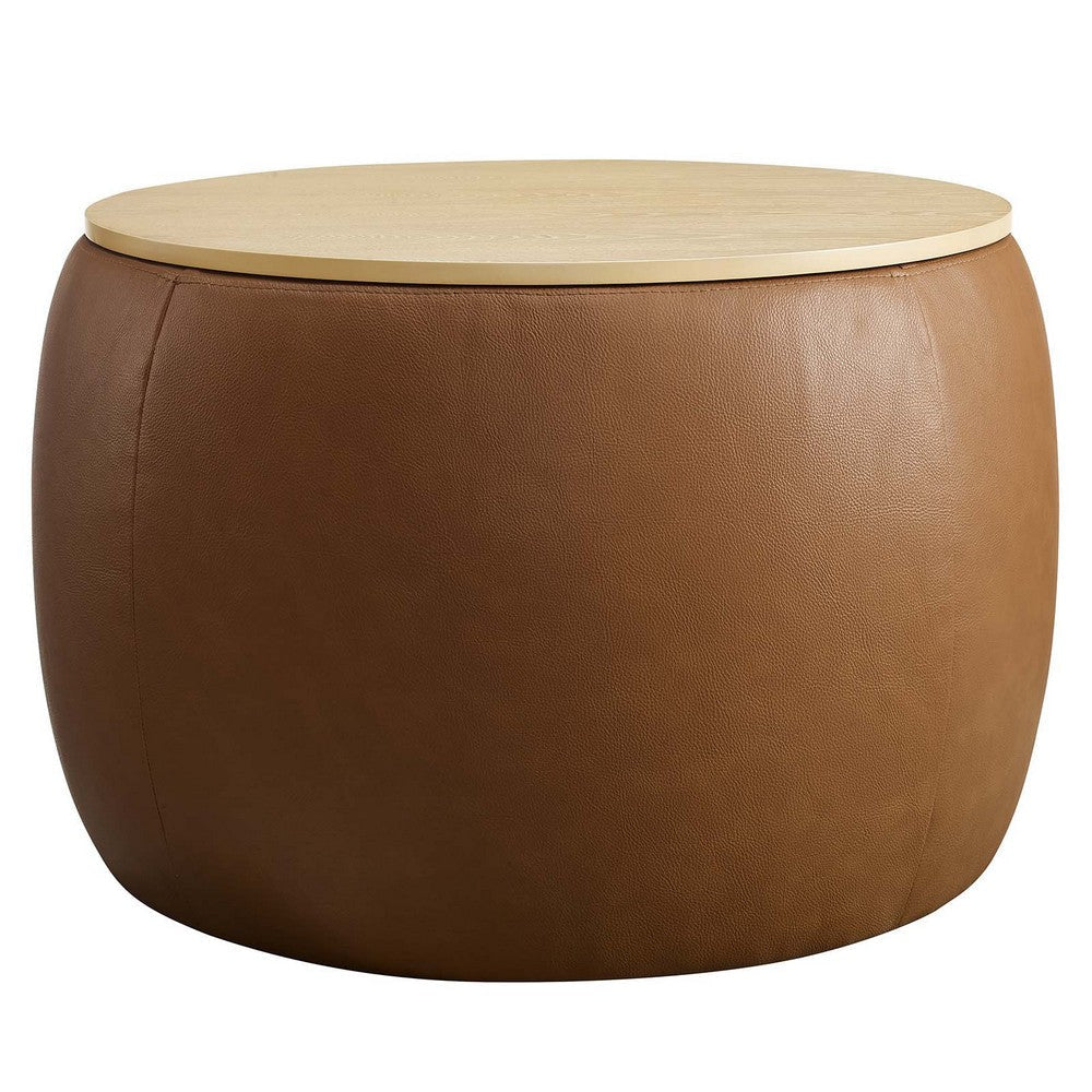 Perla Round Vegan Leather Storage Ottoman - No Shipping Charges MDY-EEI-6687-TAN