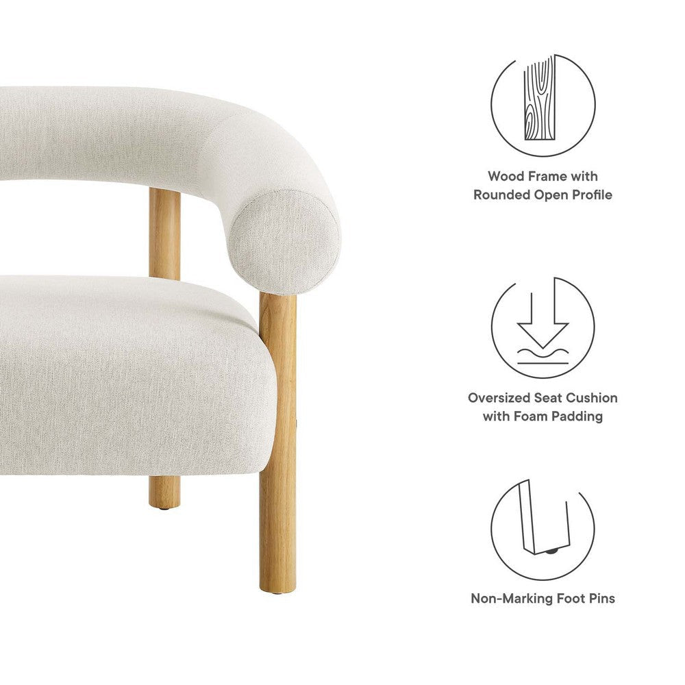 Modway Sable Accent Lounge Armchair with Heathered Fabric in Ivory Natural-Chair for Living Room MDY-EEI-6689-IVO-NAT