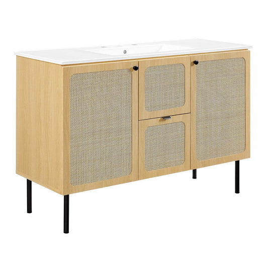 Modway Chaucer 48 Bathroom Vanity in Oak White with Ceramic Sink Basin, 48 Inches Single