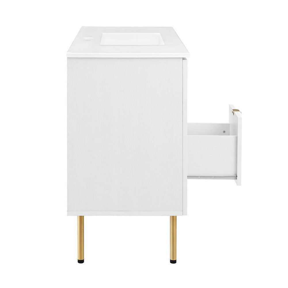 Modway Chaucer 48 Bathroom Vanity White with Ceramic Sink Basin 48 Inches Single MDY-EEI-6699-WHI-WHI