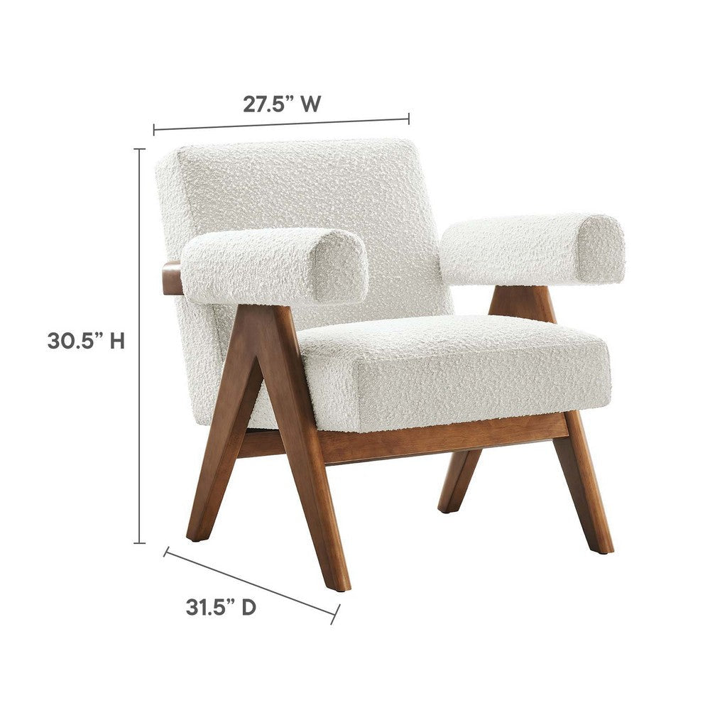 Modway Lyra Living Room Modern Accent Lounge Chair with Boucle Fabric in Ivory-Set of 2 MDY-EEI-6703-IVO