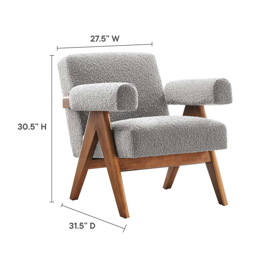 Modway Lyra Living Room Modern Accent Lounge Chair with Boucle Fabric in Light Gray-Set of 2 MDY-EEI-6703-LGR