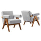 Modway Lyra Living Room Modern Accent Lounge Chair with Heathered Light Gray Fabric-Set of 2