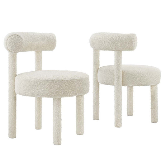 Modway Toulouse Boucle Fabric Upholstered Accent Dining Chair in Ivory-Set of 2