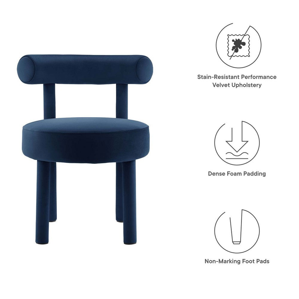 Modway Toulouse Performance Velvet Upholstered Accent Dining Chair in Midnight Blue with Stain-Resistant Upholstery-Set of 2