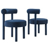 Modway Toulouse Performance Velvet Upholstered Accent Dining Chair in Midnight Blue with Stain-Resistant Upholstery-Set of 2