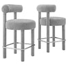 Modway EEI-6707-LGR-SLV Toulouse Boucle Fabric Counter Stool - Set of 2, Light Gray Silver