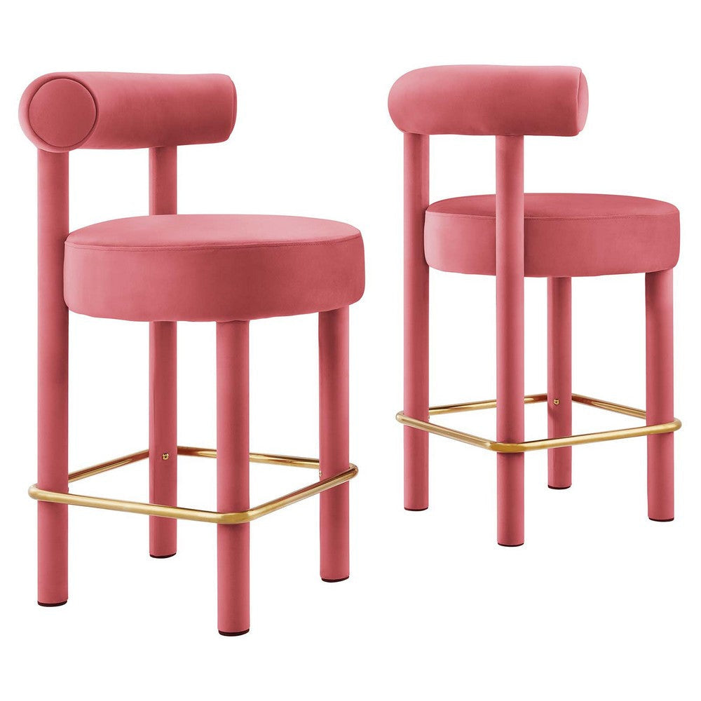 Modway EEI-6708-BLO-GLD Toulouse Performance Velvet Counter Stool - Set of 2, Blossom Gold