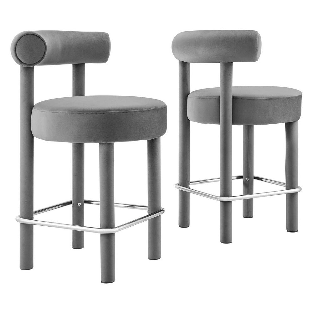 Modway EEI-6708-GRY-SLV Toulouse Performance Velvet Counter Stool - Set of 2, Gray Silver