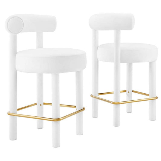 Modway EEI-6708-WHI-GLD Toulouse Performance Velvet Counter Stool - Set of 2, White Gold