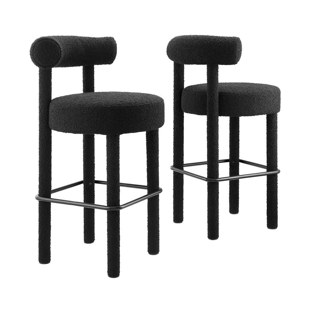 Modway EEI-6709-BLK-BLK Toulouse Boucle Fabric Bar Stool - Set of 2, Black Black