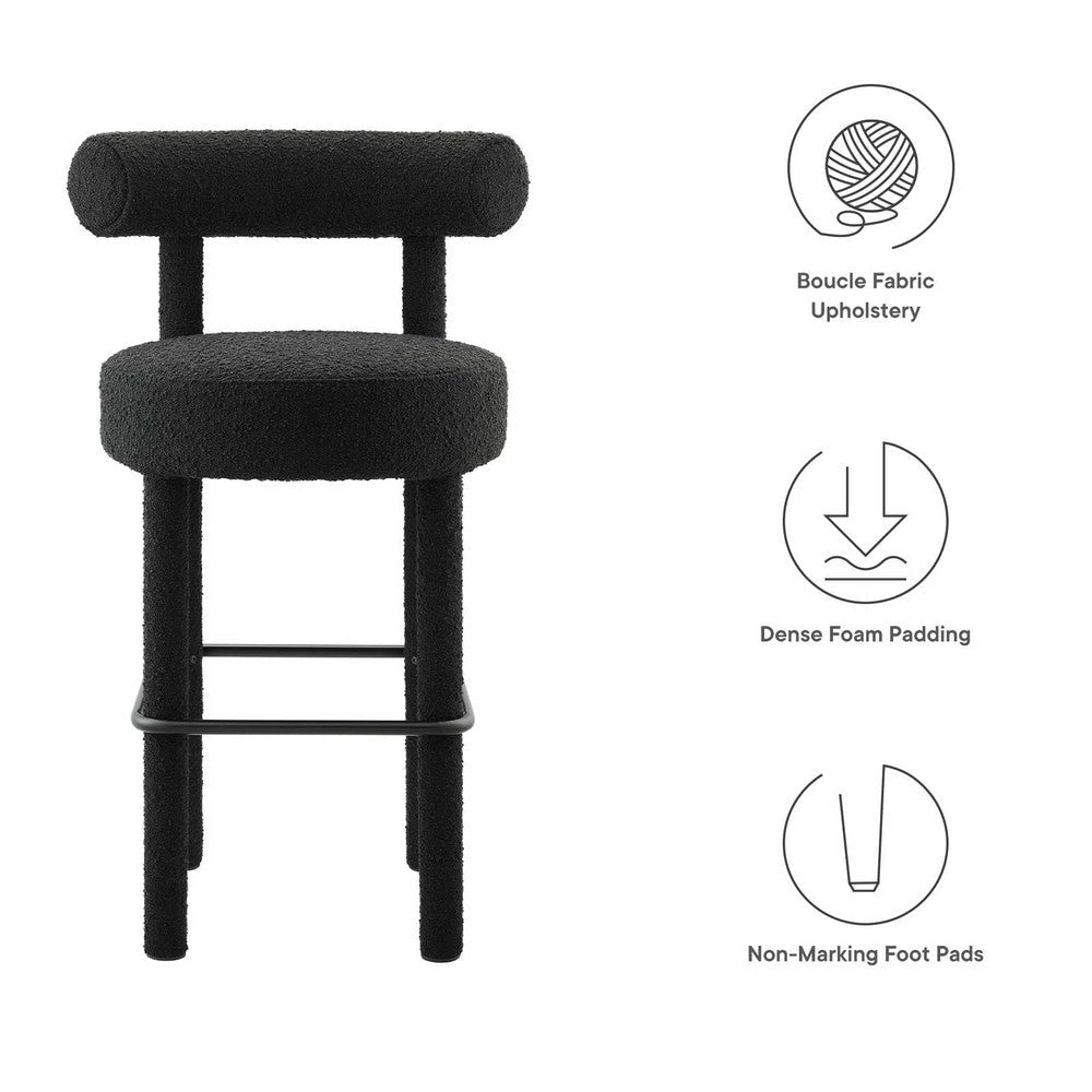 Modway EEI-6709-BLK-BLK Toulouse Boucle Fabric Bar Stool - Set of 2 Black Black MDY-EEI-6709-BLK-BLK