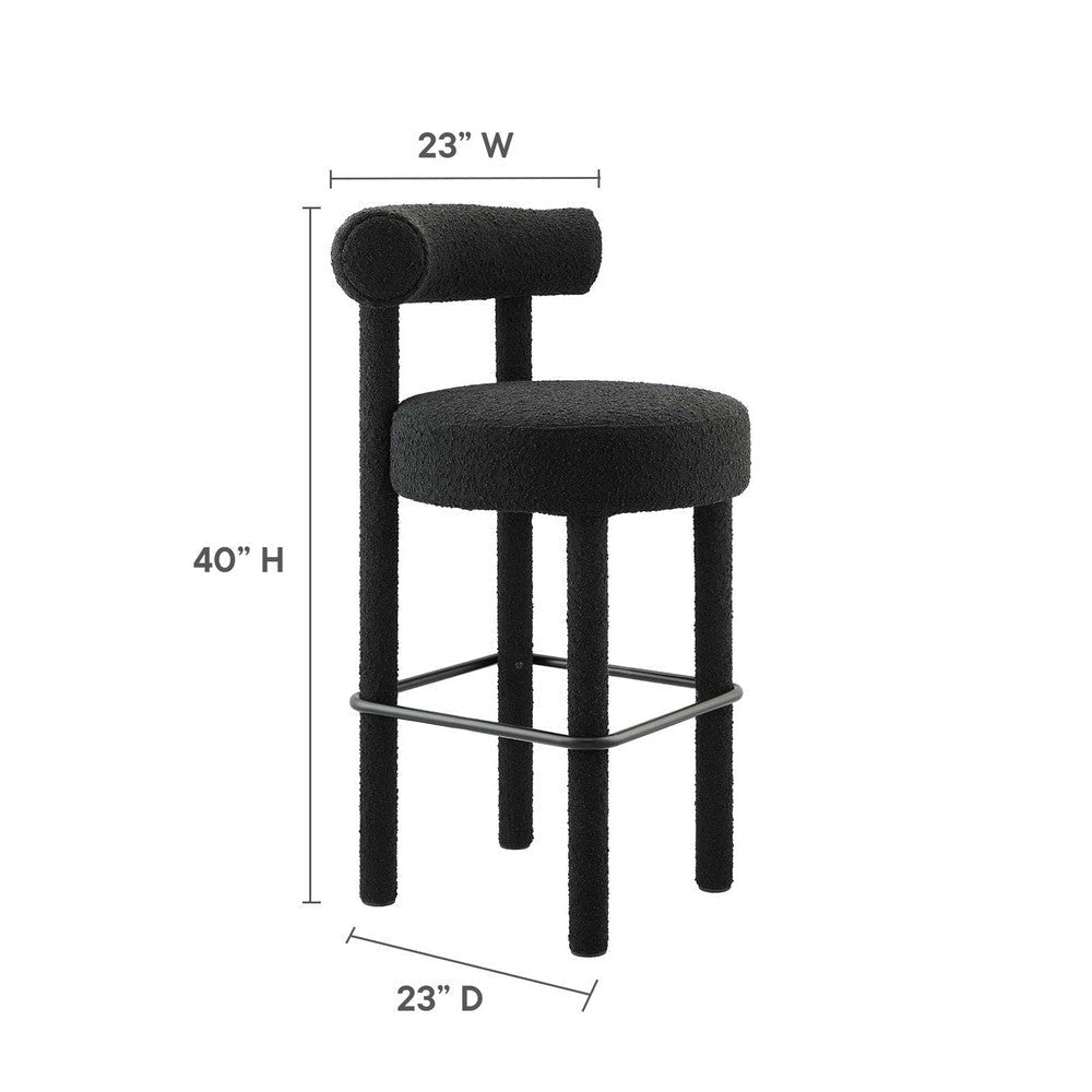 Modway EEI-6709-BLK-BLK Toulouse Boucle Fabric Bar Stool - Set of 2 Black Black MDY-EEI-6709-BLK-BLK