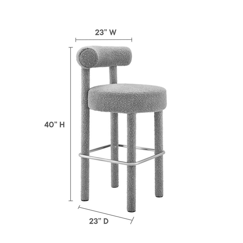 Modway EEI-6709-LGR-SLV Toulouse Boucle Fabric Bar Stool - Set of 2 Light Gray Silver MDY-EEI-6709-LGR-SLV