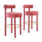 Modway Toulouse Performance Velvet Upholstered Bar Stool in Blossom Gold with Stain-Resistant Upholstery-Set of 2, 19.5