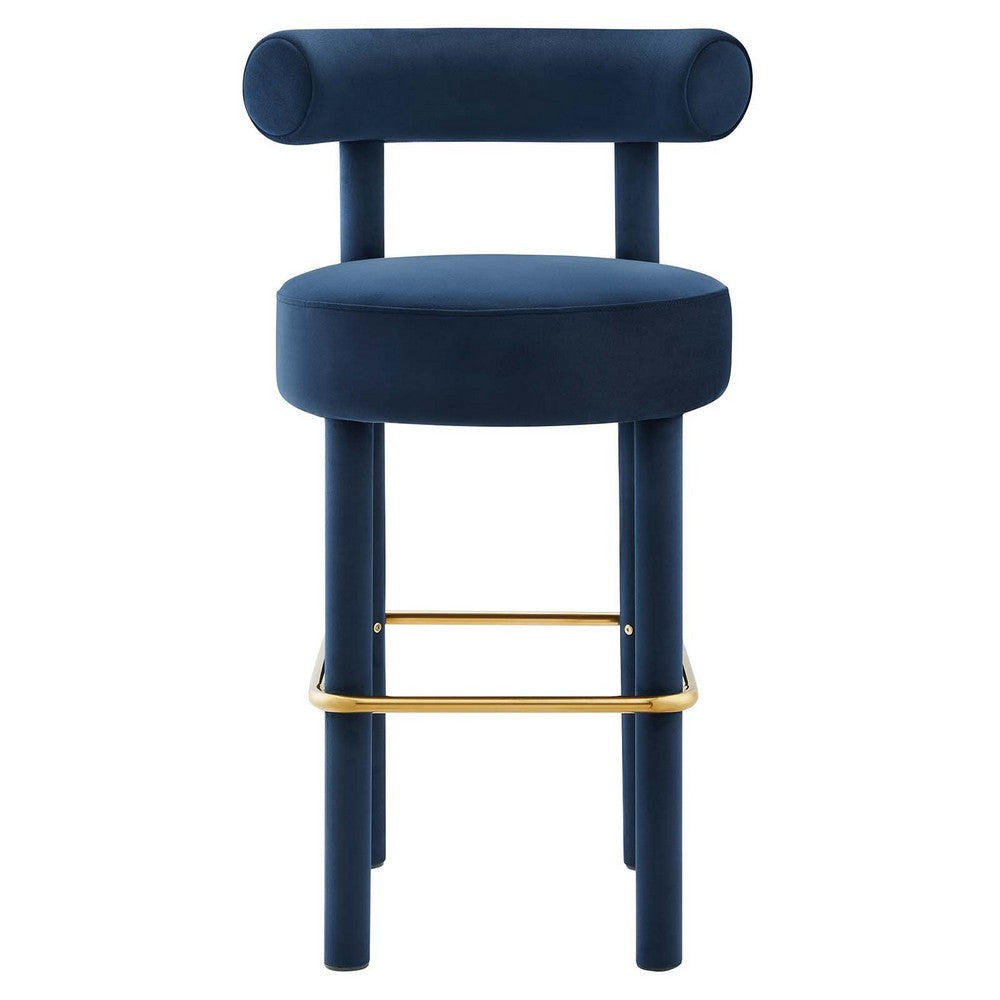 Modway Toulouse Performance Velvet Upholstered Bar Stool in Midnight Blue Gold with Stain-Resistant Upholstery-Set of 2 19.5