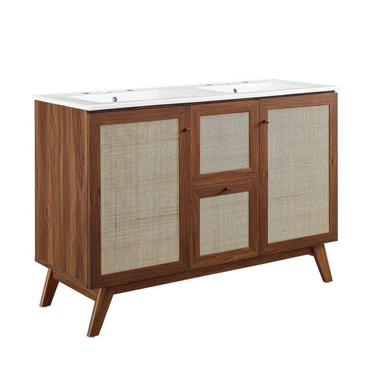 Modway Soma Bathroom Vanity, 48 Inch Double, Walnut White